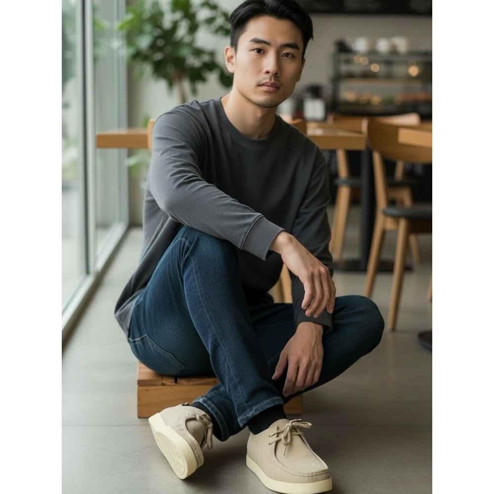 Everlane Men's 11.5‎ Suede Moc Toe Leather Shoes Tan Lace Up Low Top NEW 1492